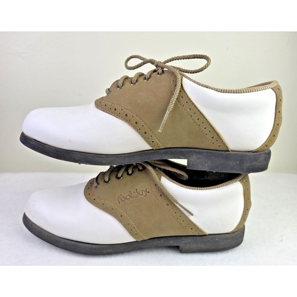 Foot Joy Green Joys Golf Lace Up Shoes White w/ Tan Oxford Saddle 48802 Sz 7.5 M - Picture 5 of 8